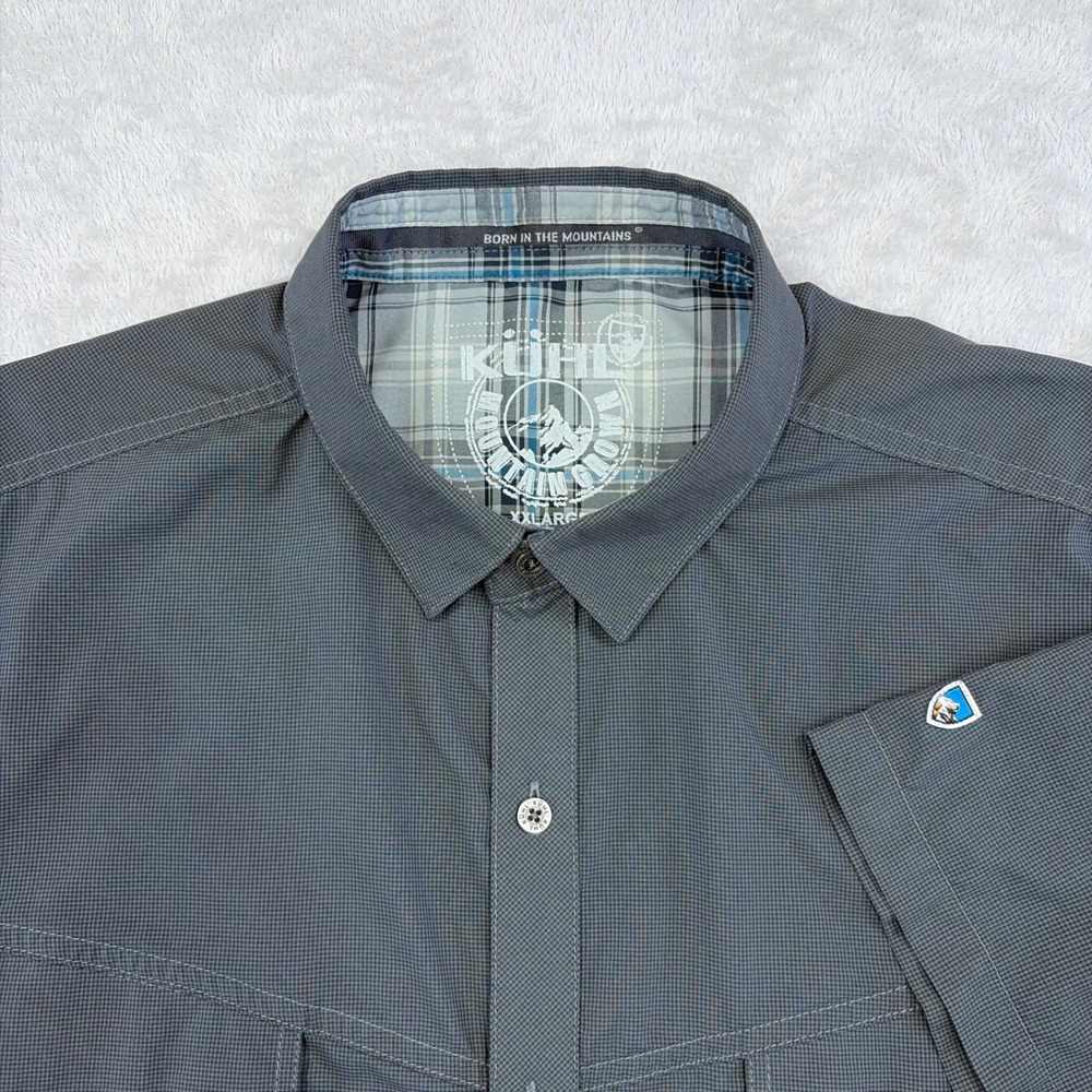 Kuhl Eluxor Shirt Mens XXL Gray Short Sleeve Button Down Outdoors Hiking Summer